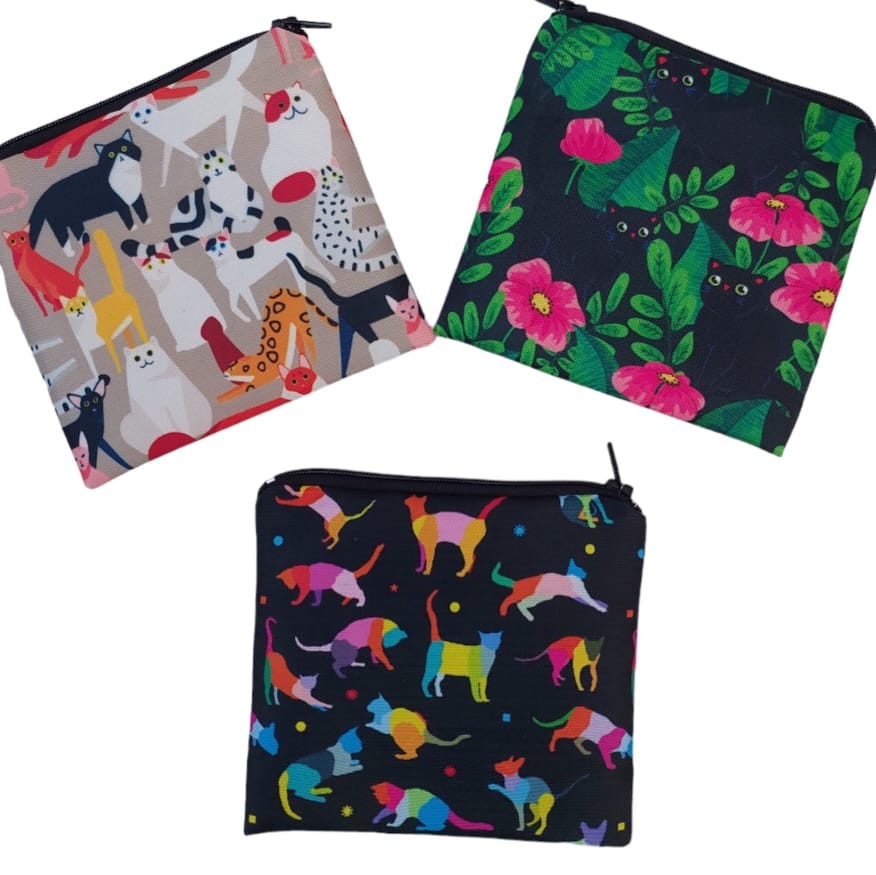 kit 3 Porta moedas Gatos multi